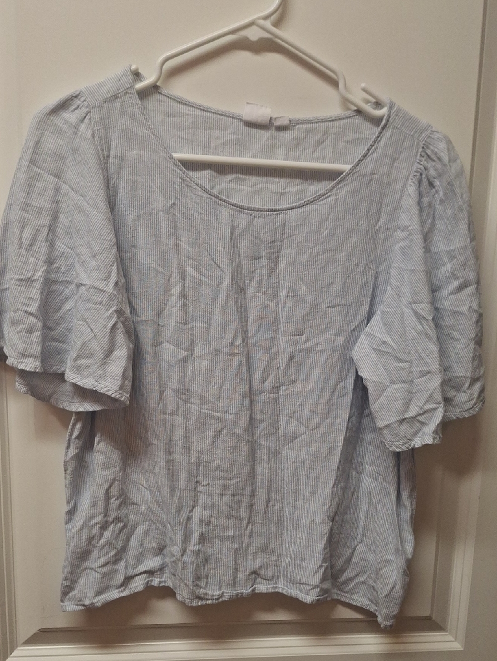 Gap Light Blue Striped Puff Sleeve Women's Top